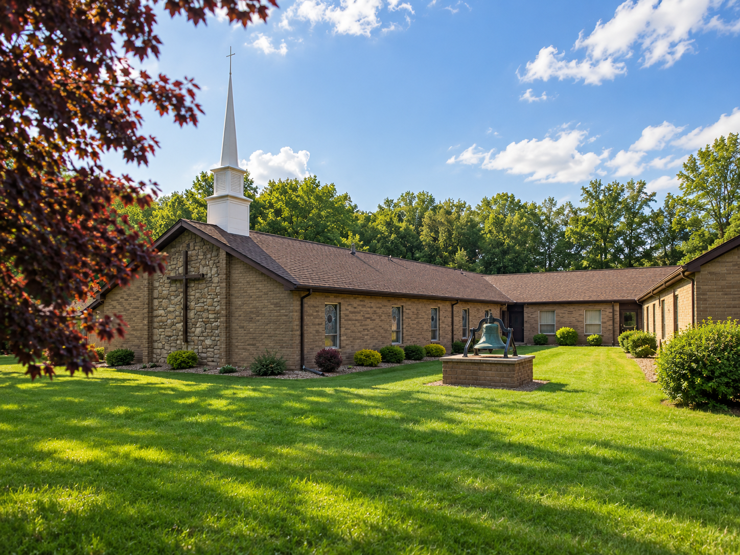 Grace Bible Church of Kane under a bright Pennsylvania sky